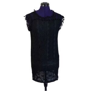 Black Lace Pom Sleeve Mini Dress